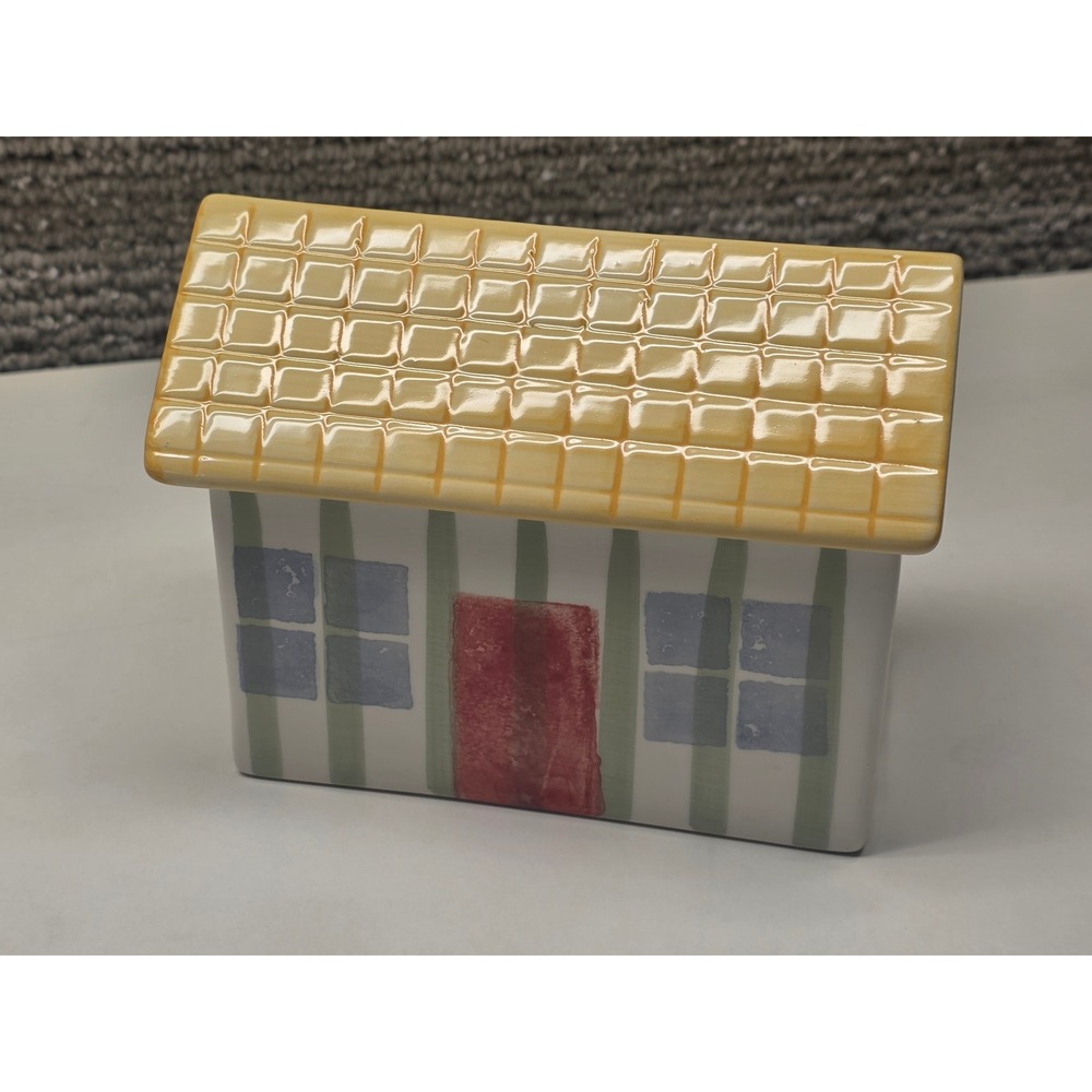 Studio Nova‎ Portugal Ceramic House Canister Striped Cottage Trinket Box Yellow